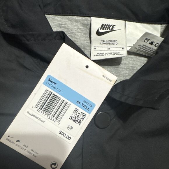Nike Sportswear Club Coaches Jacket Snap Jacket Black Size M Tall FN3316-010 - Picture 2 of 4